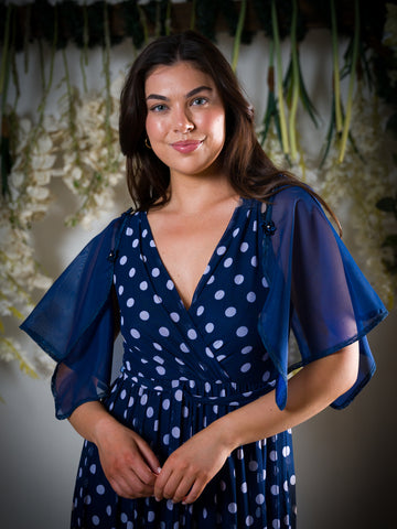 Navy Blue Sheer Detachable Sleeves with matching fasteners.