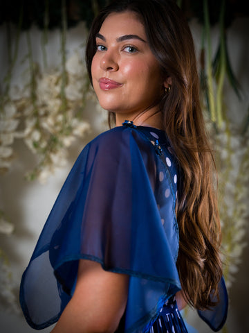 Navy Blue Sheer Detachable Sleeves with matching fasteners.