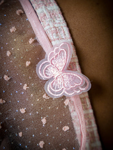 pink sheer dotted attachable sleeves with Butterfly attachments.