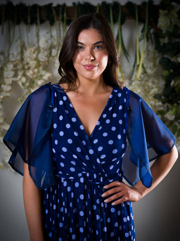 Navy Blue Sheer Detachable Sleeves with matching fasteners.
