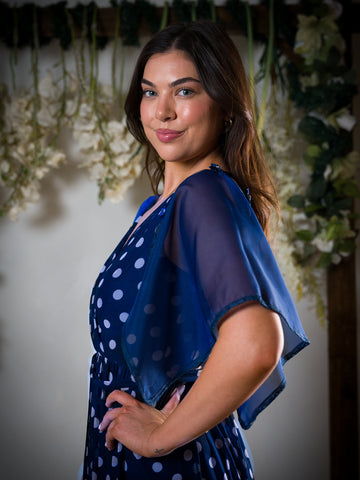 Navy Blue Sheer Detachable Sleeves with matching fasteners.
