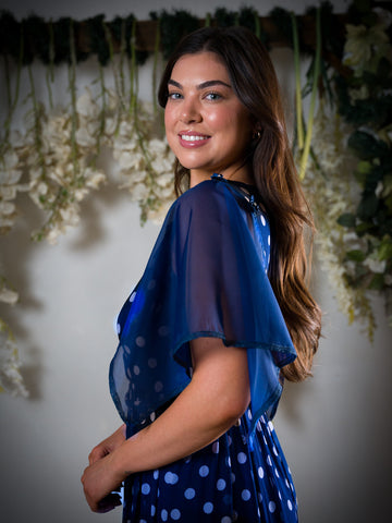 Navy Blue Sheer Detachable Sleeves with matching fasteners.