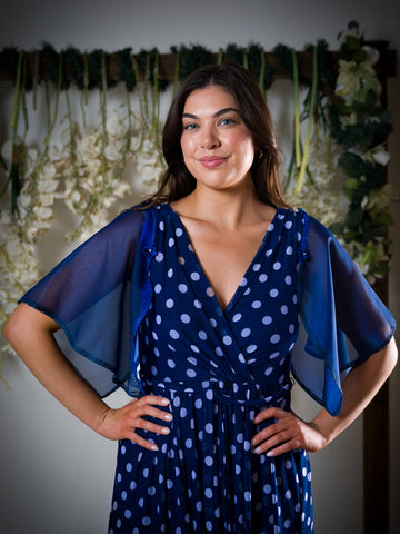 Navy Blue Sheer Detachable Sleeves with matching fasteners.