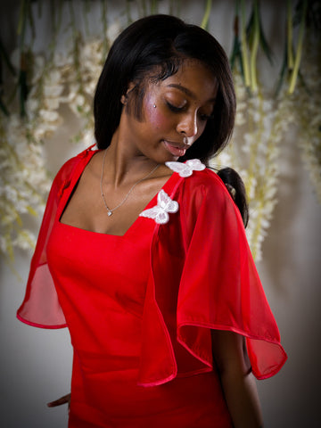 Sheer Red, Detachable Sleeves.