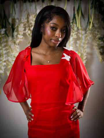 Sheer Red, Detachable Sleeves.