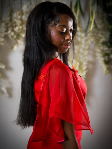 Sheer Red, Detachable Sleeves.