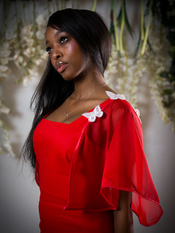 Sheer Red, Detachable Sleeves.