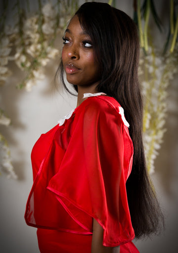 Sheer Red, Detachable Sleeves.