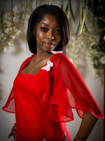 Sheer Red, Detachable Sleeves.
