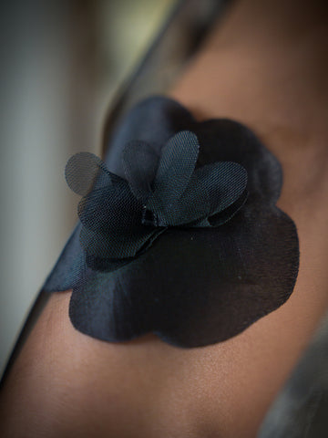 Black Floral Sheer Attachable Sleeves with fasteners.